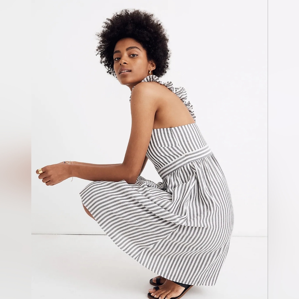 Madewell Striped Ruffle-Strap Empire Dress SZ 8